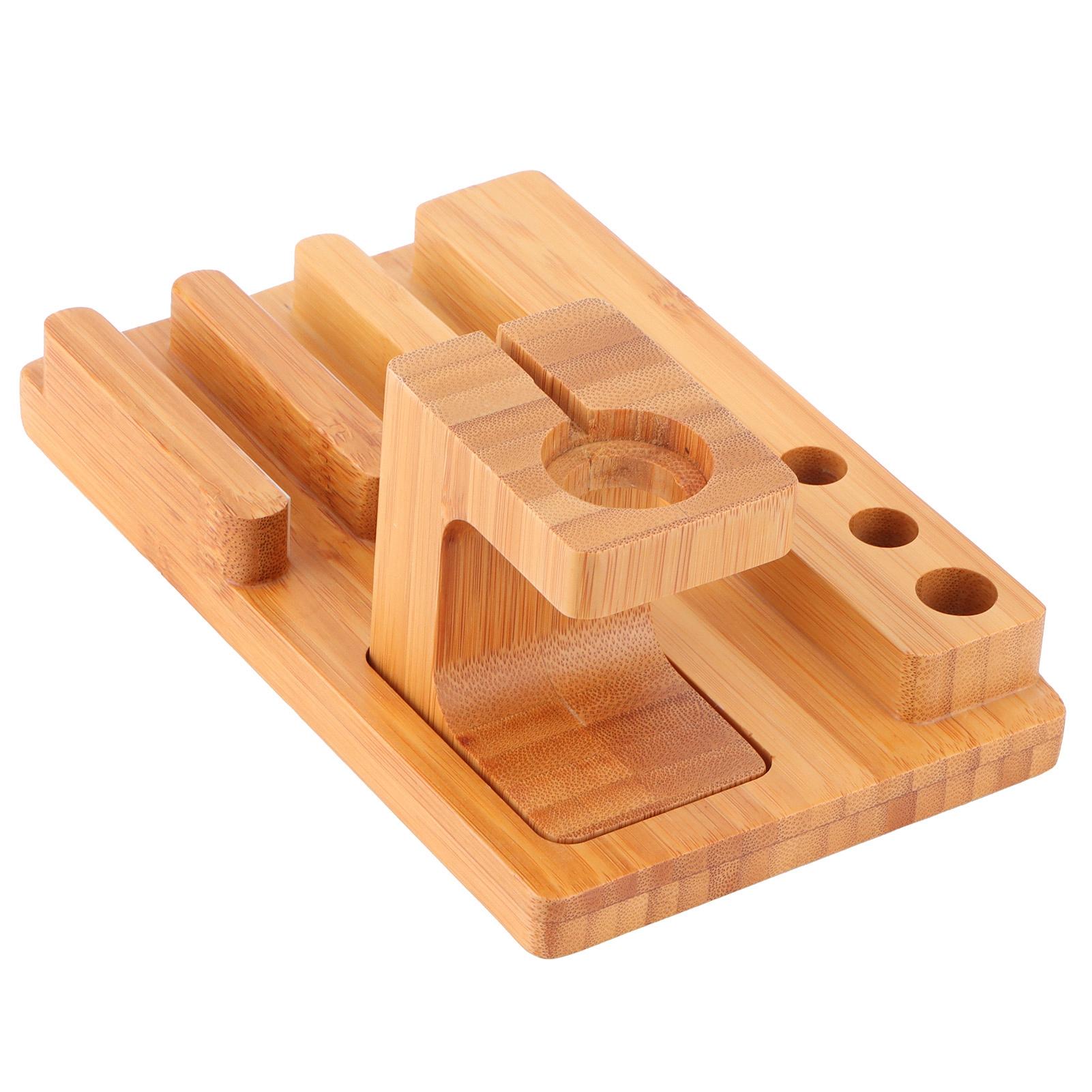 

Multifunctional Bamboo Watch Holder Desktop Phone Rack Laptop Storage Organizer for Home Office