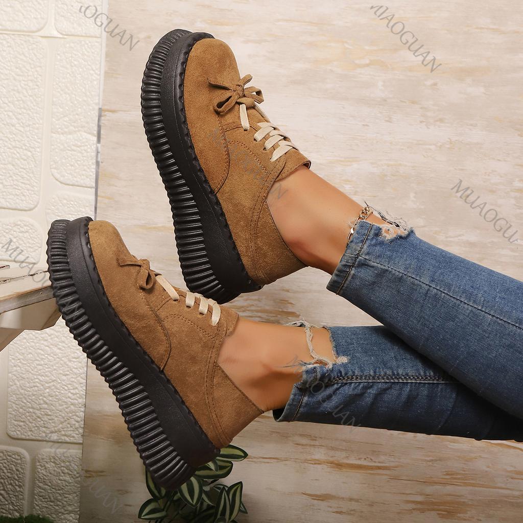 Modne Damskie Mokasyny Buty Damskie Platforma Codzienne Trampki Wiosna Jesień Sznurowane Nowe Sukienka Retro Zamszowe Na Obcasie Mary Jane But