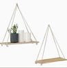 1PC Wooden Swing Hanging Hemp Rope Wall Shelve Mounted Floating Home Living Room Plant Flower Pot Tray Storage Garden Decoration