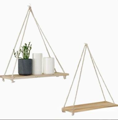 1PC Wooden Swing Hanging Hemp Rope Wall Shelve Mounted Floating Home Living Room Plant Flower Pot Tray Storage Garden Decoration