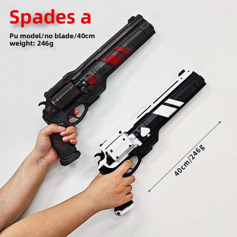 40cm/15.75in Game Peripheral Ace of Heart Revolver COSPlay Halloween Sword Model Prop PU Simulation Boy Toy Gun Desktop Ornament