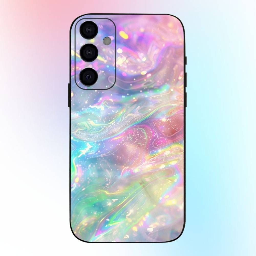 Rainbow Holographic Iridescence Phone Case For Samsung Galaxy A73,A72,A71,A70,A53,A52,A51,Others Soft Black Cover