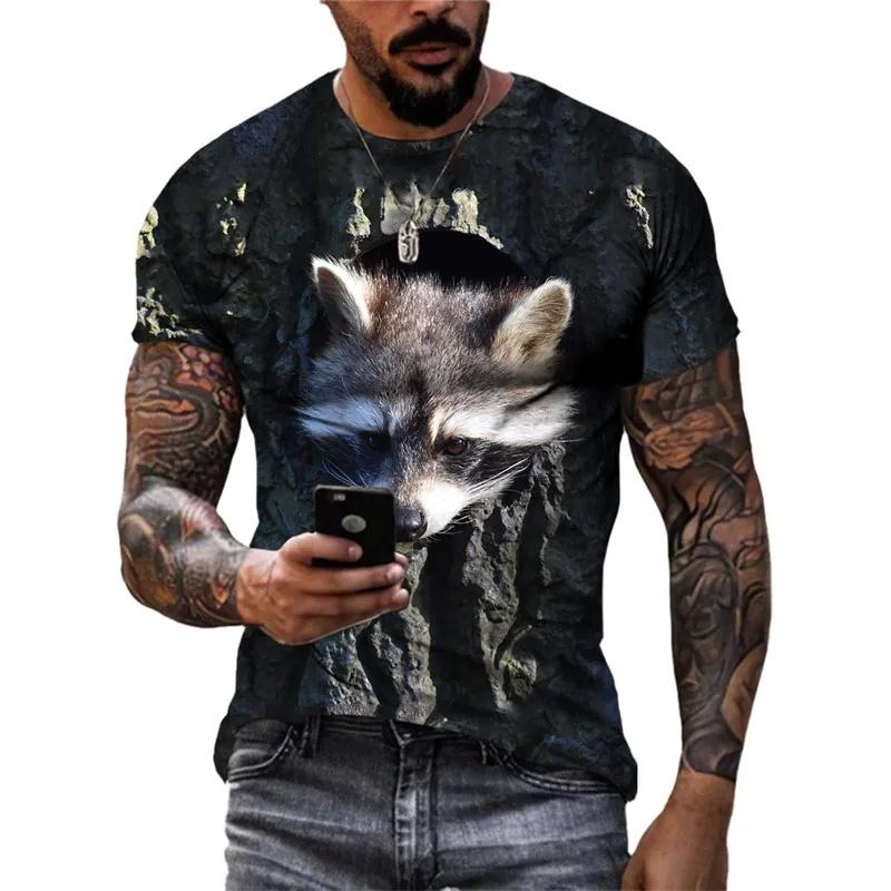 3D Printed Funny Raccoon T Shirt For Men Cute Animal Pattern T-Shirts Summer Fashion Casual Round Neck Tees Loose Short Sleeves