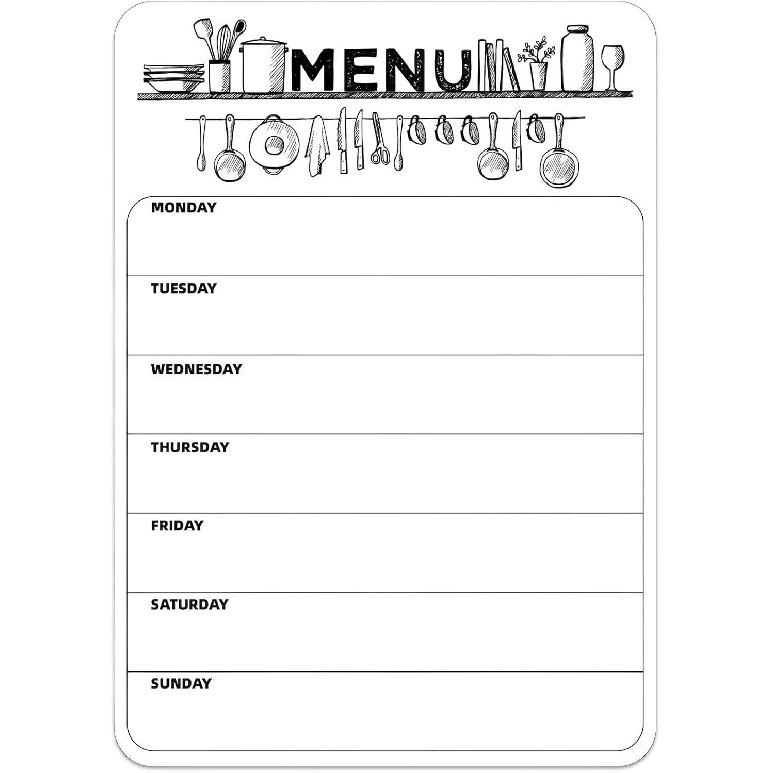 Magnetic Weekly Meal Planner for Refrigerator, 8x12'' Dry Erase Menu Board, Stain Resistant Whiteboard, Strong Magnetic Backing, Ideal for Families,