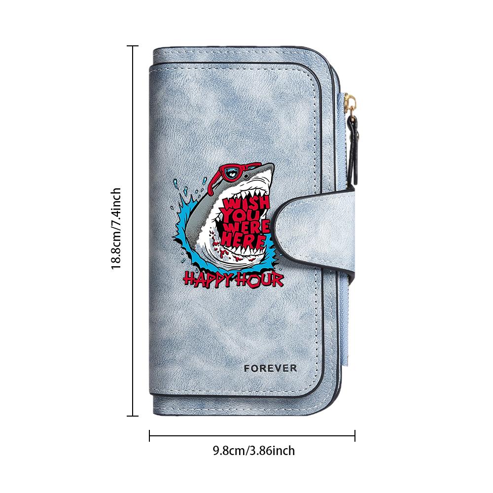 Fashion Cool Shark Print Long Wallet Portable Multi Slot Card Holder Daily Use Purse