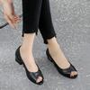 Fashion Leather Summer 2024 Outdoor Open Toe Thick Heel for Office Work Ladies Shoes Footwear with Medium Heels Black Sandals Women Sale
