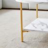 Moderner runder Couchtisch mit Stauraum, goldenes Metallgestell mit marmorfarbener Platte – 31,5 Zoll