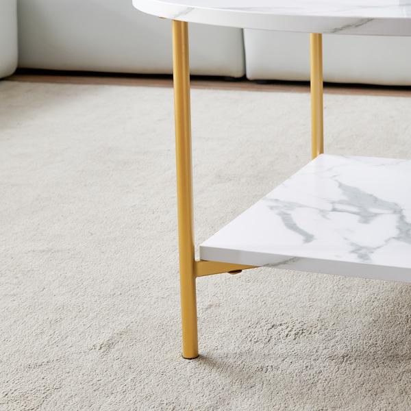 Moderner runder Couchtisch mit Stauraum, goldenes Metallgestell mit marmorfarbener Platte – 31,5 Zoll