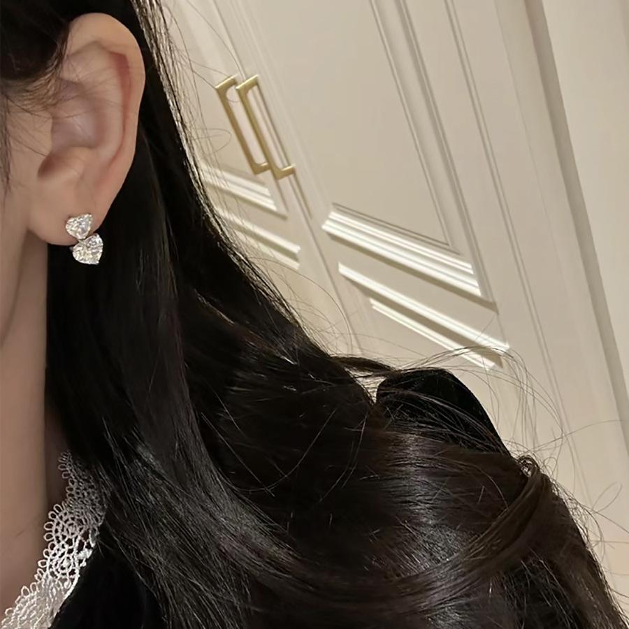 Light Luxury Sweet Diamond Studded Double Heart Earrings For Women   Sparkling Fashion And Exquisite Earring Jewelry