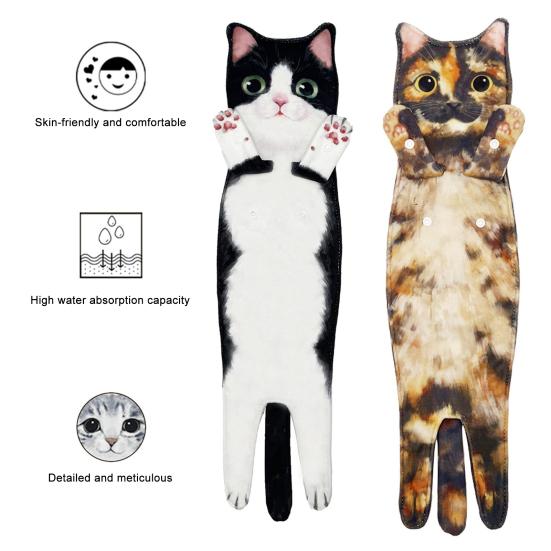Ręcznik do rąk 3D Kotek Kitty Ręcznik do rąk z zatrzaskami Wiszący Dekoracyjny Miękki Chłonny Szybkoschnący Ręcznik do twarzy Artykuły łazienkowe