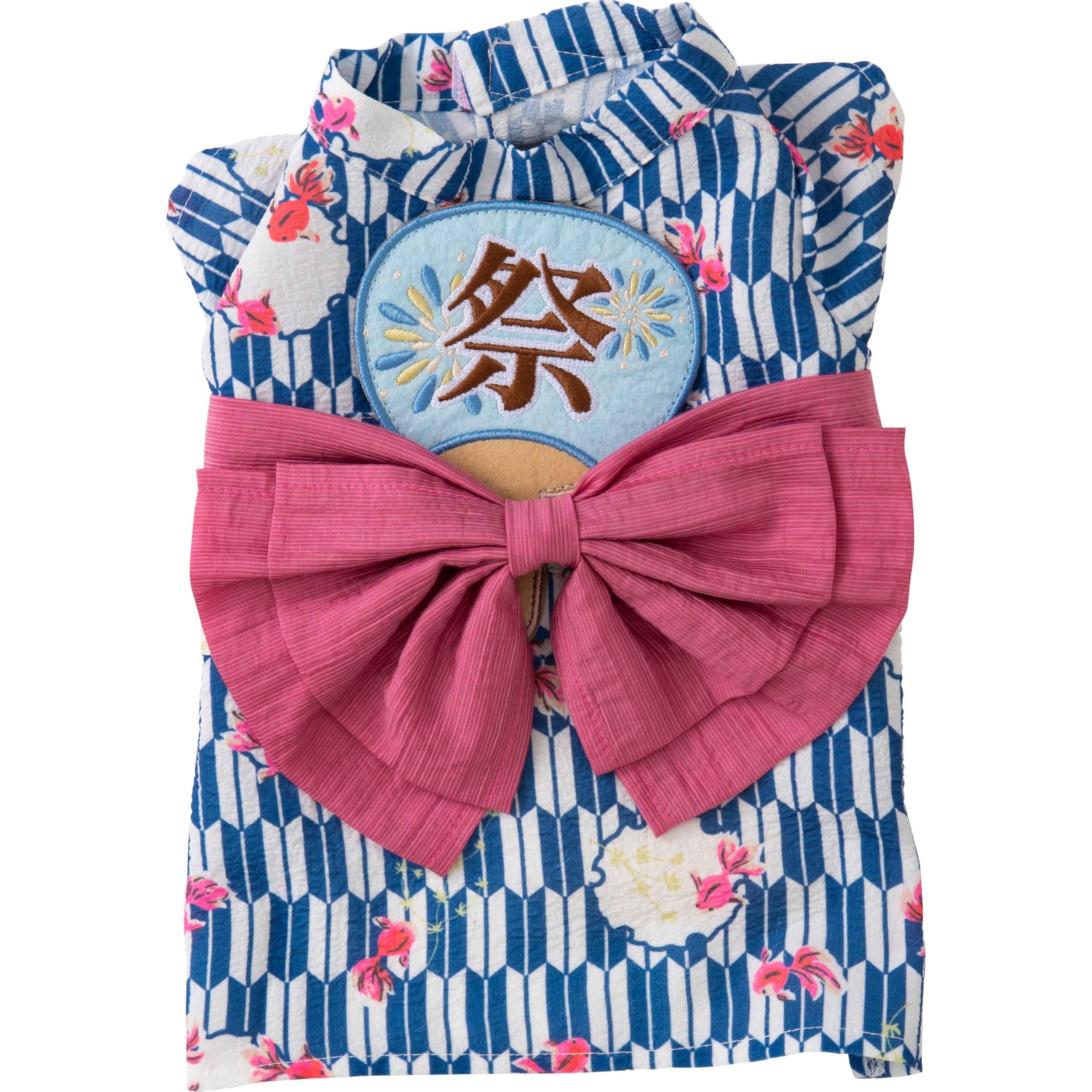 

tassu Pet Yukata (Dog/Cat Uniform) - Arrow Pattern, Goldfish Pattern, Velcro Closure, Fan, Girly, Summer Festival, Japanese Style, Kimono, Dog Wear, P