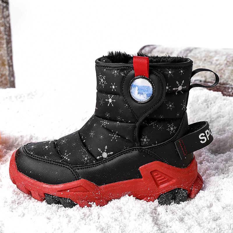 Winter Kids' High-Top Snow Boots with Thick Velvet Lining and Non-Slip Buckle