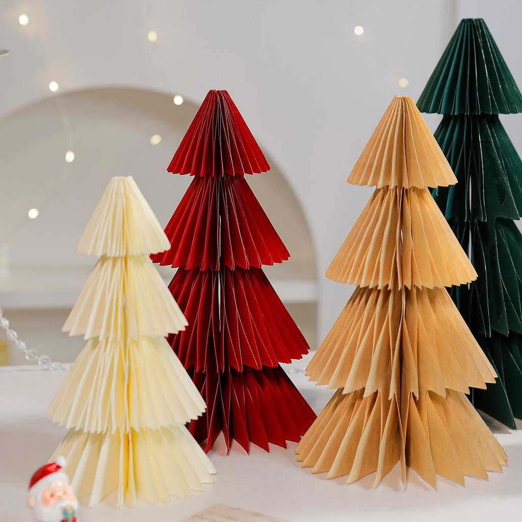 Christmas Decorations Three-dimensional Honeycomb Paper Folding Small Christmas Tree Desktop Ornaments Window Atmosphere Scene Layout