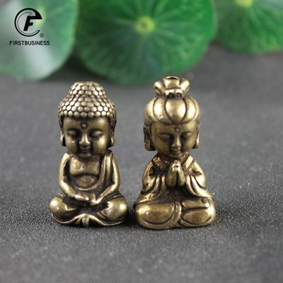 Miniaturowe Ozdoby z Mosiądzu w Kolorze Mosiądzu Guan Yin Budda Małe Ozdoby Vintage Miedziana Statuetka Buddy Miniaturowe Figurki Rękodzieło Dekoracje na Biurko do Domu
