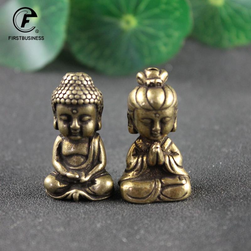Mini Buddha Guan Yin in Ottone Massiccio Piccoli Ornamenti Statuetta di Buddha in Rame Vintage Mini Statue Figure Artigianato Decorazioni da Scrivania per la Casa