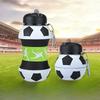 Football Pattern Folding Silicone Water Bottle 550ml, Leakproof Portable Collapsible Bottle, High Temperature Resistant