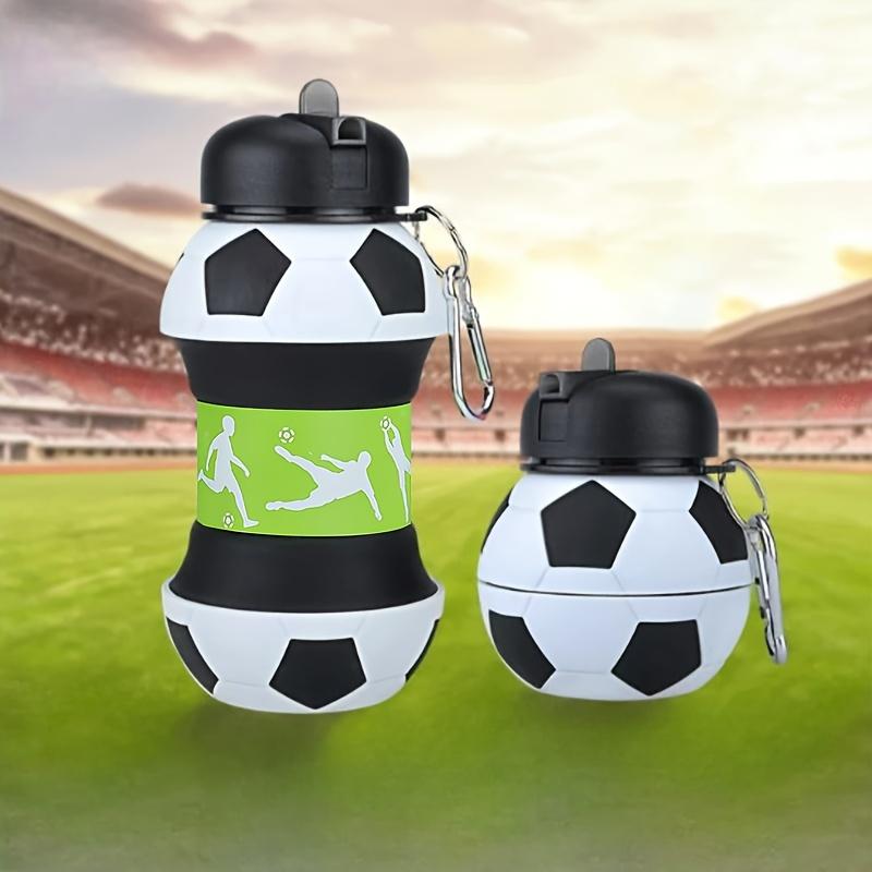 Football Pattern Folding Silicone Water Bottle 550ml, Leakproof Portable Collapsible Bottle, High Temperature Resistant