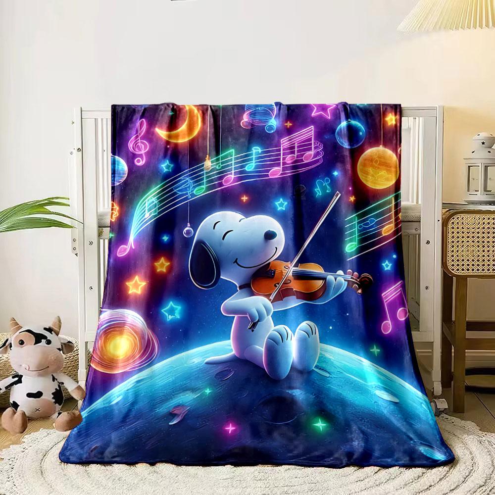 

A whimsical scene of a dog playing violin among glowing stars and music notes. for all seasons blanket lunch break throw gift 80cm x 120cm