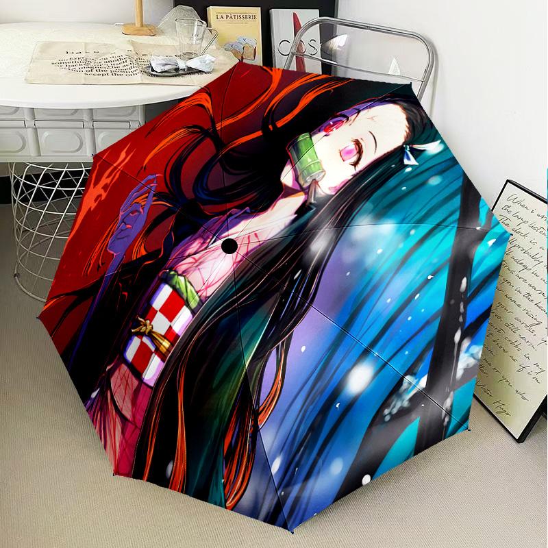 Nightmare Nezuko Slayer Automatic Folding Umbrella - 8-Rib Travel Umbrella with Auto Open/Close & Portable Gifts for holidays or birthdays