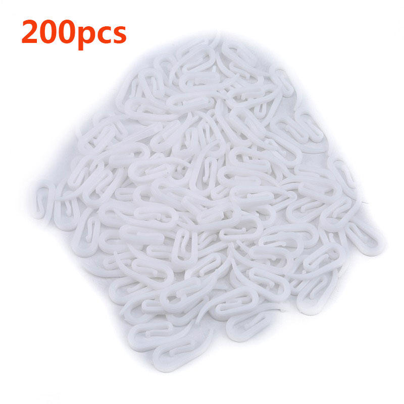 200PCS White Plastic Curtain Hooks Rings For Hanging Window Curtains In Home Office Car Durable Hangers Replacement Parts For Curtain Rods