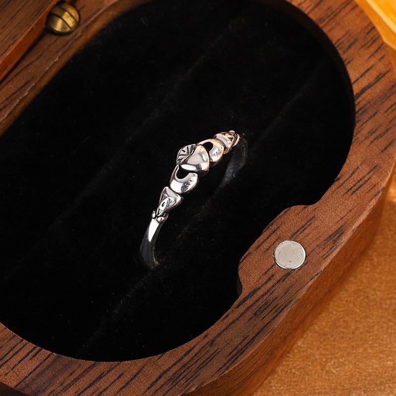 Retro Simple Hand-held Love 925 Sterling Silver Personality Opening Rings  R077