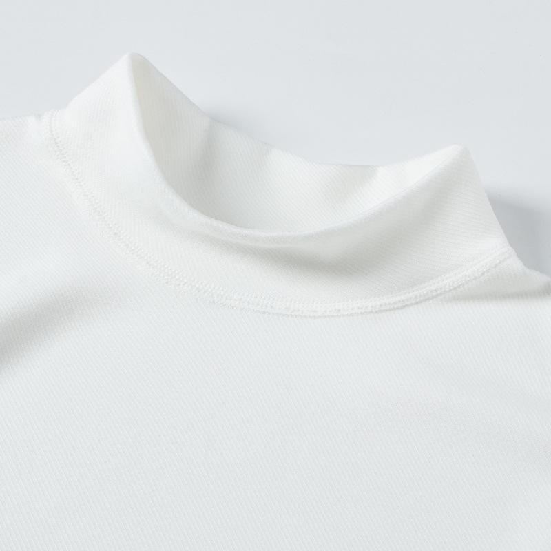 Unisex White Long-Sleeve Thermal Top - Korean Style Half Turtleneck for Autumn/Winter