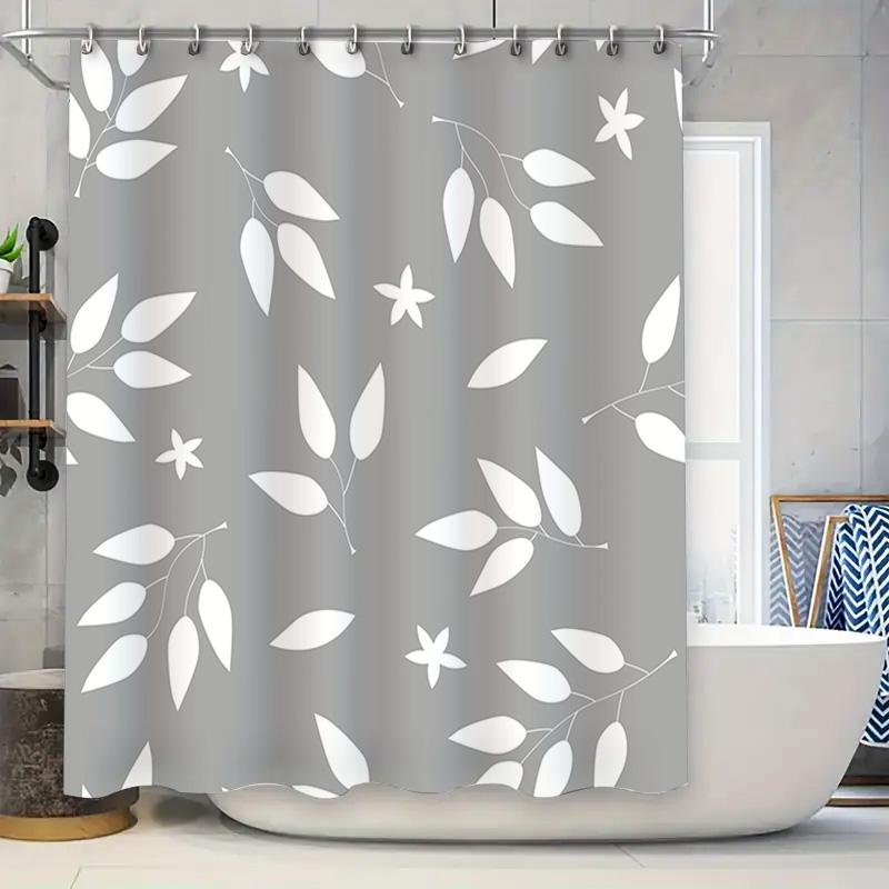 

White Leaves Shower Curtain Decor Modern Bathroom Accessory Set For Home W60H190(CM)-1 Pcs