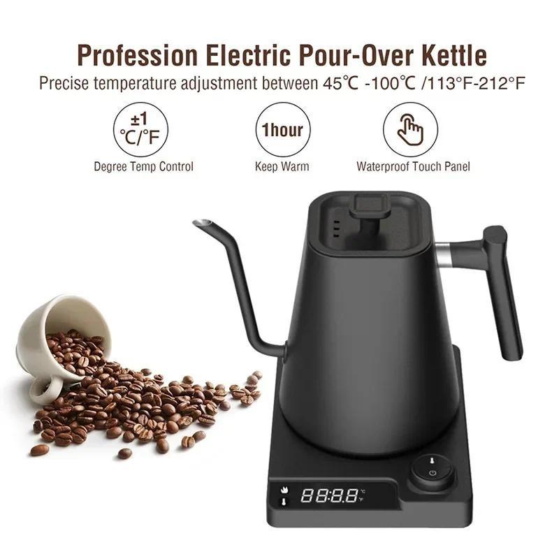 1200W Gooseneck Electric Kettle Stainless Steel Professional Coffee Pot Precise Temperature Control Water Boiler