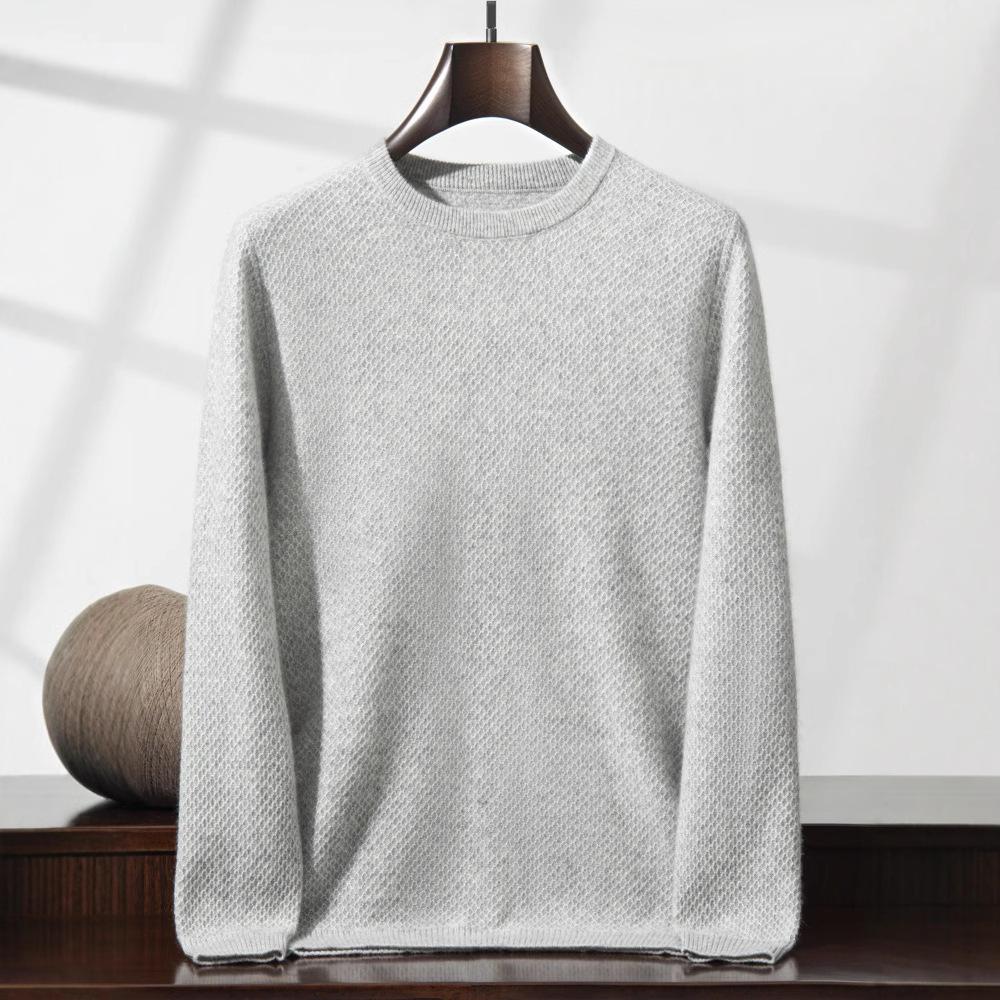 New cashmere round neck simple solid color honeycomb needle pullover loose middle-aged and young knitted sweater
