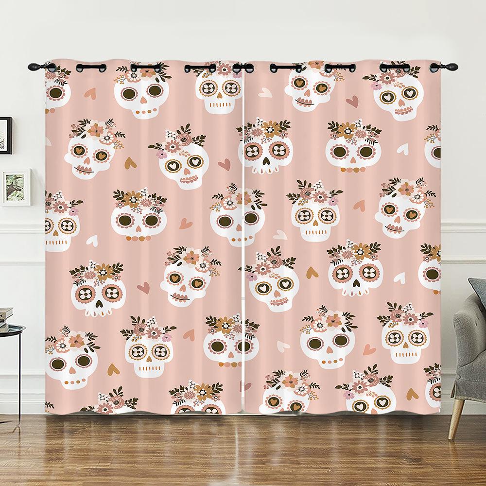 Curtain Skull Wind Bedroom Living Room Shade Digital Printing Shade Curtain Punching One Piece