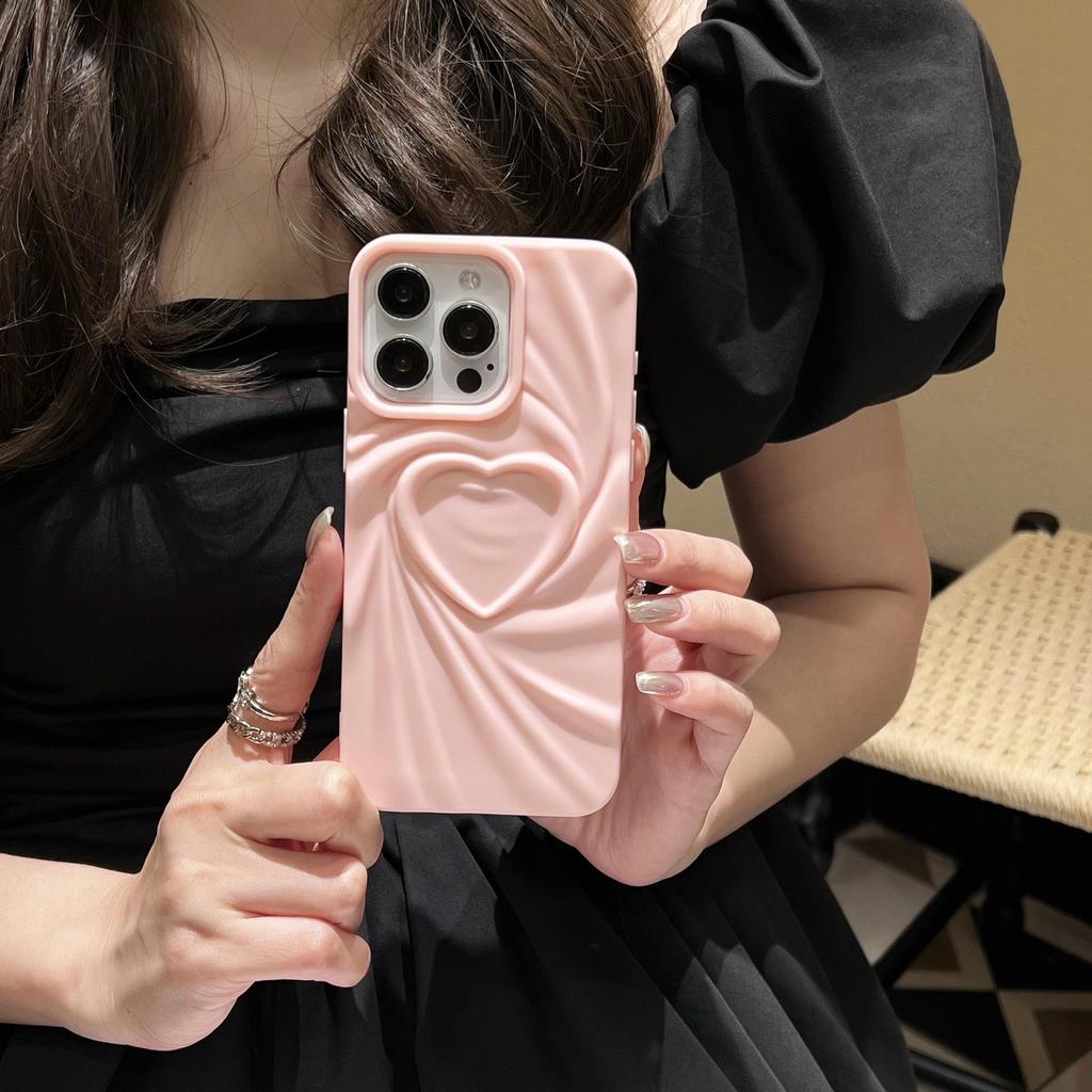 Three-Dimensional Love Solid Color Protective Case for iPhone 15, 14, 13 Pro Max