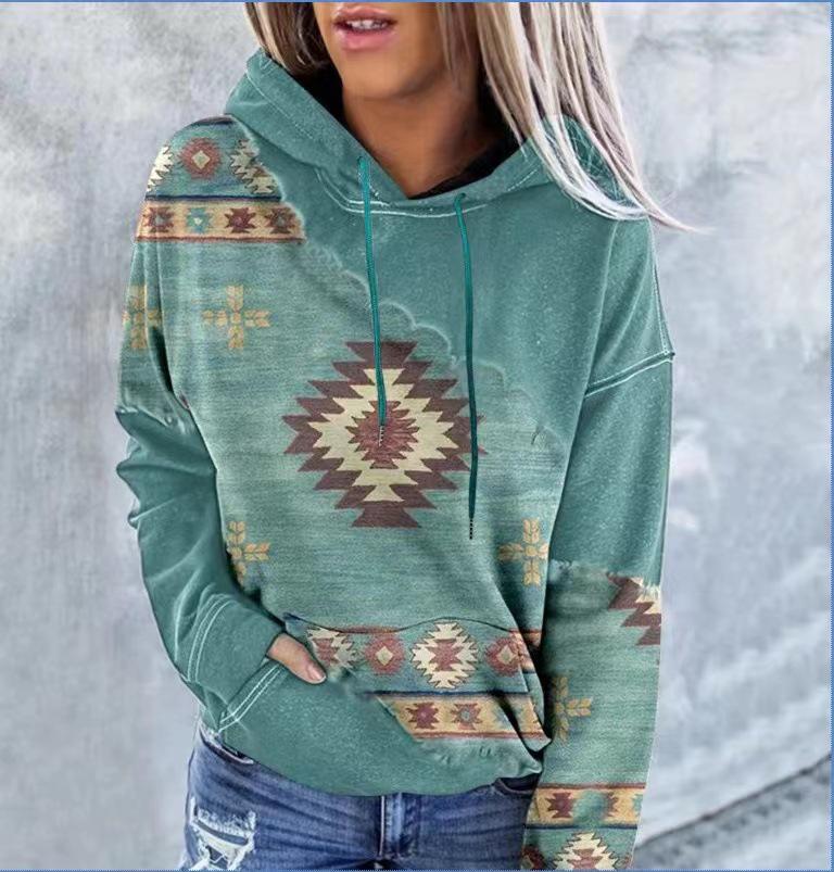 2026 Autumn/Winter Women's Ethnic Style Print Sweatshirt - European & American Fashion