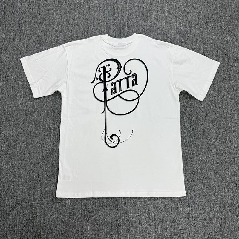 2026 Summer Vineletter Logo Print Patta Tshirt Unisex Unisex Casual Fashion Black White T Shirt Summer Loose Tee Top With Tag