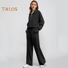 2 Pcs/Set Women Top Pants Set Half Zipper Turn-down Collar Long Sleeves Sweatshirt Elastic Waist Wide Leg Sweatpants Sport Outfit Autumn Casual