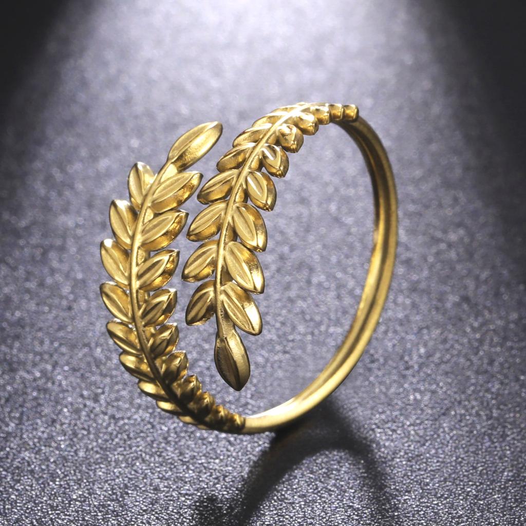 Cazador Ear of Wheat Leaves Open Rings for Women Stainless Steel Rings Jewelry Anniversary Birthday Wedding Gifts 2026 Trend