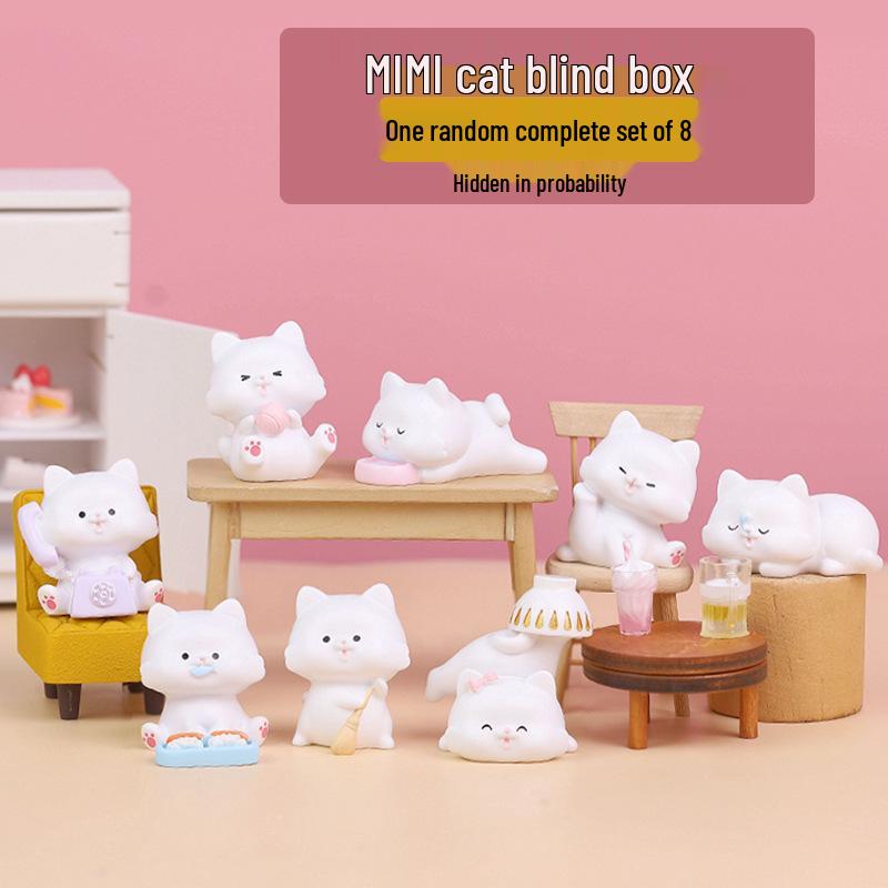 

Cartoon Cute Furry Cat Lucky Blind Box Gift for Kids & Students - Resin Craft Ornament Random Single