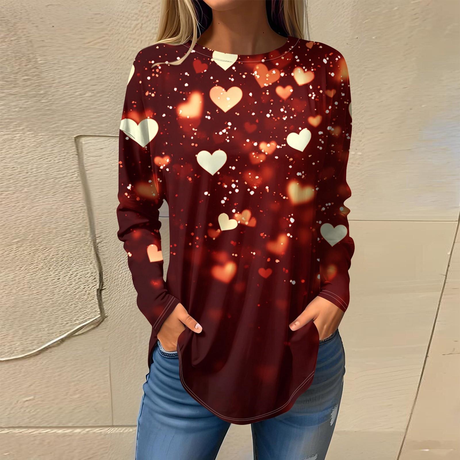 

Футболки женские осенние повседневные рубашки с длинным рукавом толстовка винтажный графический принт топ пуловер ко Дню святого Валентина XL арбуз красный