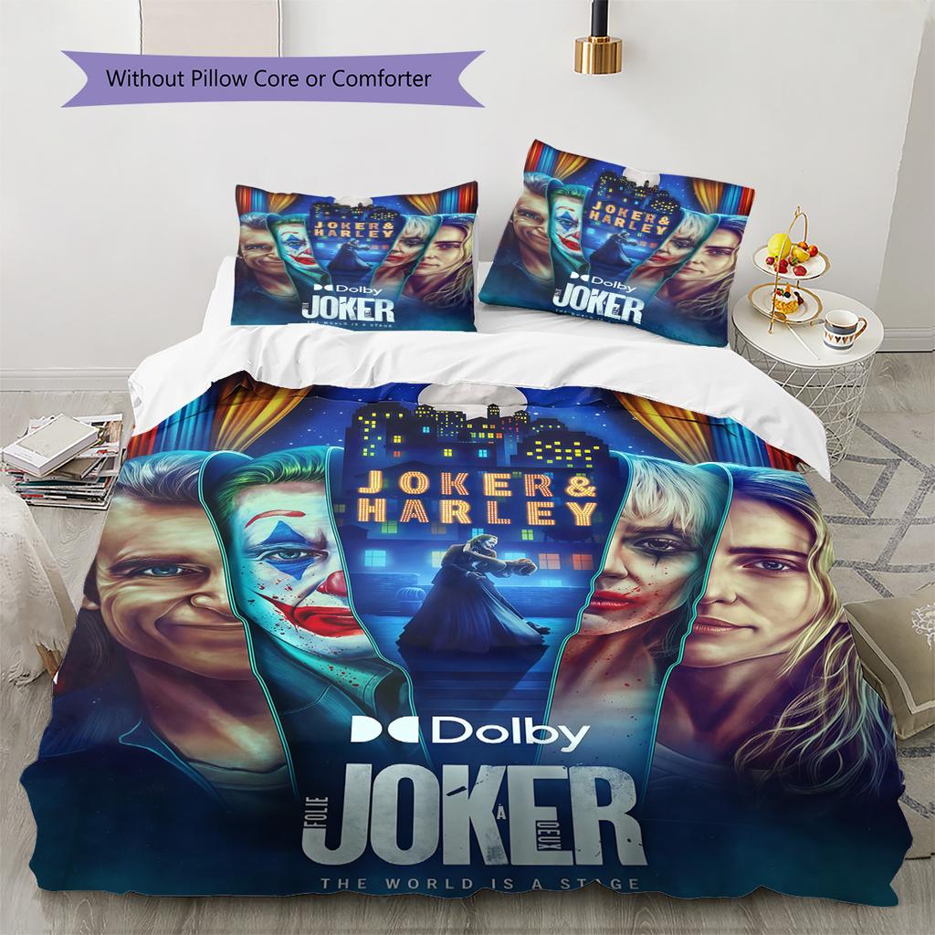 Joker Print Cover Bedding Quilt Set Quilt Cover Pillowcase Home Decoration Birthday Gift (1 * duvet cover + 2 * pillowcase, without core)