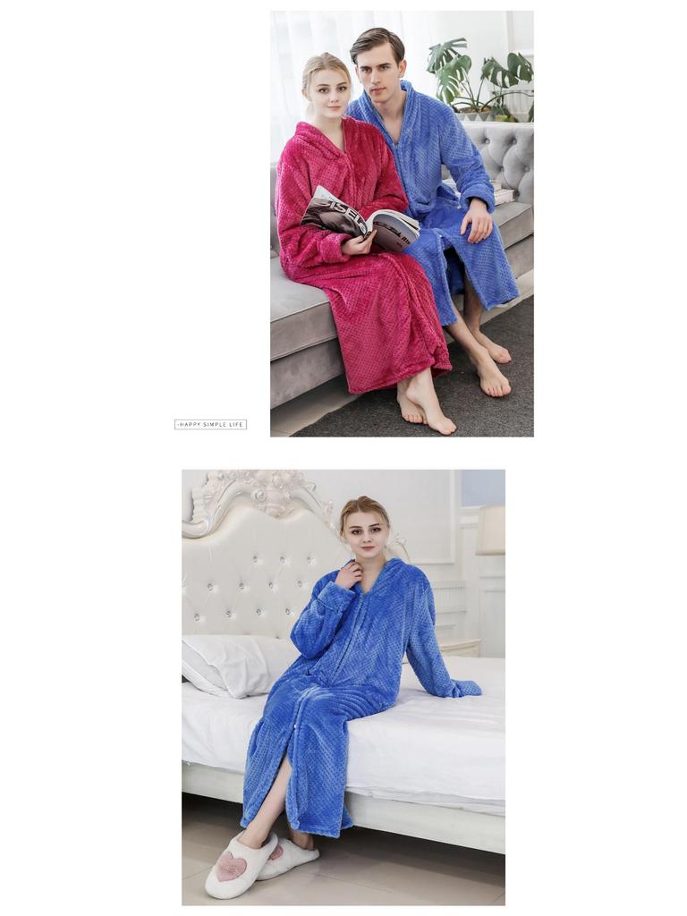 Flanell-Bademantel für Paare: Verdicktes, Überlanges, Übergrößen-Nachthemd für Männer und Frauen