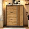 Dulap pentru pantofi 100x30x130cm, MDF, 3 Compartimente rabatabile și 1 Compartiment cu ușă, pentru până la 12 perechi de pantofi, max. 50kg, Culoare Lemn Natural + Negru