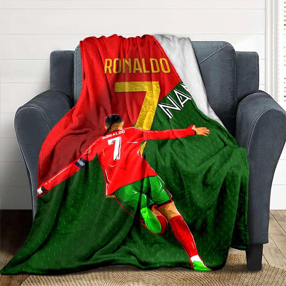 Ronaldo Football Player Sports Jersey Red Green Background Four Seasons Blanket Customized With Your Name Lightweight And Warm Perfect Gift For Home