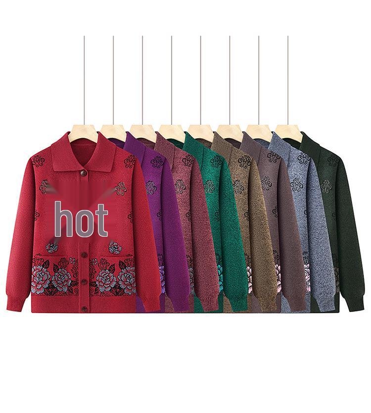 Cardigan lavorato a maglia primaverile-autunnale della nonna per donne di mezza età e anziane
