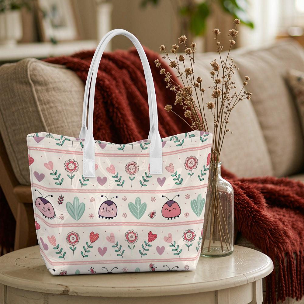Cute Floral Insect Pattern Tote Bag Large Capacity Daily Carry Lightweight Portable Handbag for Outdoor Shopping Dating