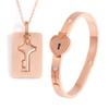 Couple Stainless Steel Bracelet Love Heart Lock Bracelets Bangles Key Pendant Necklace for Women Men Lover Jewelry Set Gift