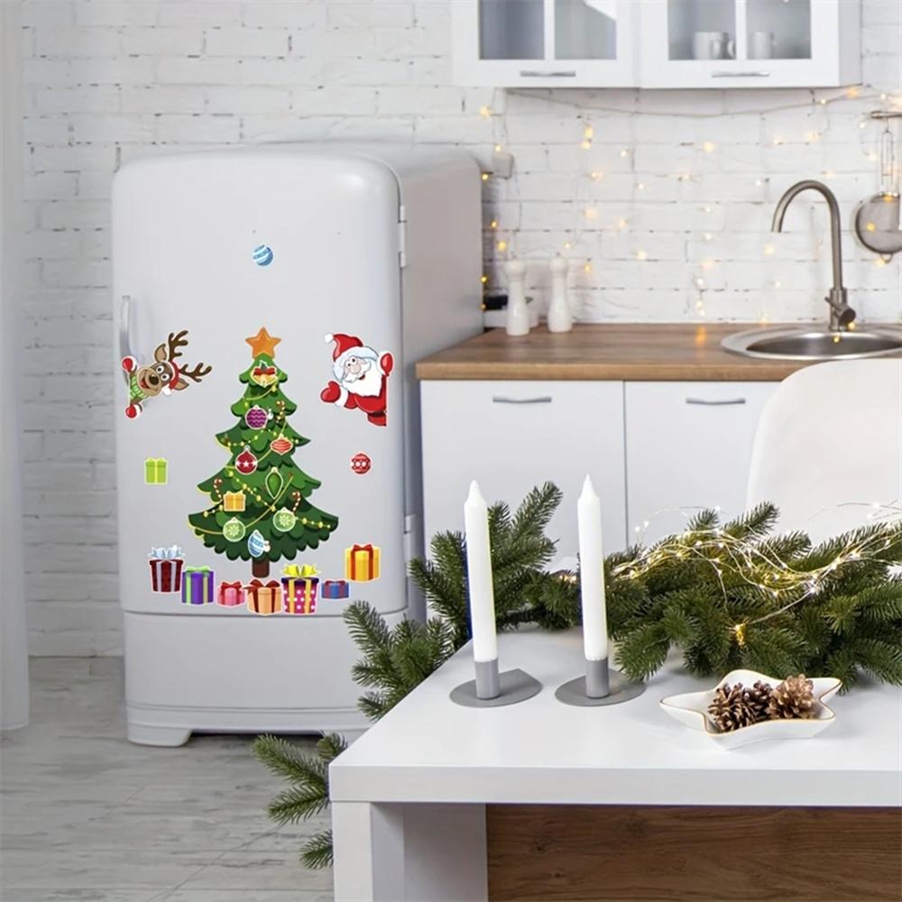 Magnetic Christmas Tree Fridge Door Decor With Santa Reindeer Holiday Magnets For Metal Refrigerator Garage Decoration