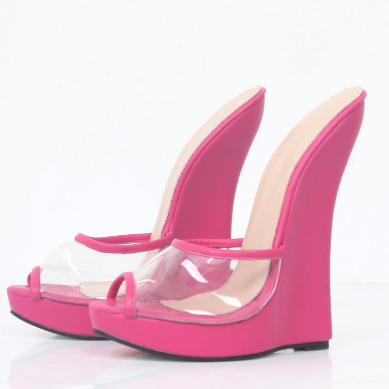 Fashion 18CM High Wedges Sandals,Peep Toe Women's High Heels Summer Shoes,Man Cosplay Platform Slippers,PVC vamp,Black,Red,Custom Colors