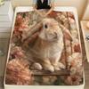 Rabbit and Flowers,pattern Flannel Blanket, High Quality Comfortable for All Seasons, Home Decor, Warmth and Comfort, Perfect for Gifts.