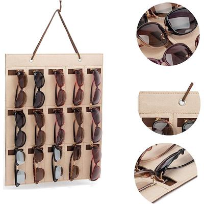 15 Slots Felt Eyeglasses Stand Holder for Sunglasses Glasses Storage Display Hanging Bag Wall Pocket Storage Box Organizer