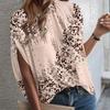 Ladies Summer Batwing Sleeve Bandage O Neck Casual Holiday Printed Pullover Blouse Shirt Top