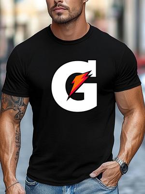 Mens Summer Sport TShirt Letter G Lightning Print Short Sleeve Round Neck Breathable Oversized Dynamic Daily Wear
